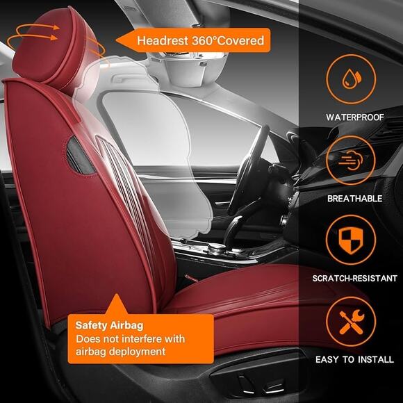 New Front Seat Covers for Cars Burgundy - Picture 4 of 11